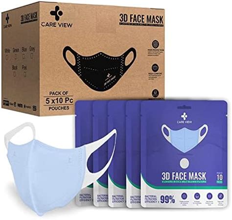 CARE VIEW N95 3 Dimensional Disposable Face Mask Pouch with 4 Layered ...