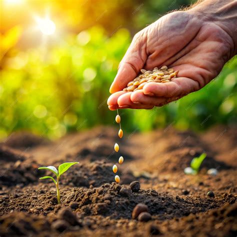 Premium Photo | Hand sow seeds palm on soil after the rain