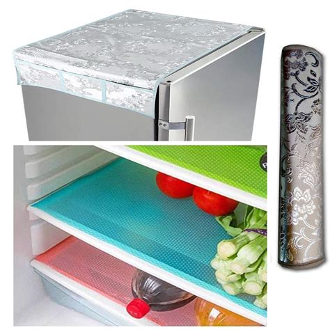 Kuber Industries Cloth 3 Pieces Fridge Mat, 1 Piece Handle Cover and 1 ...