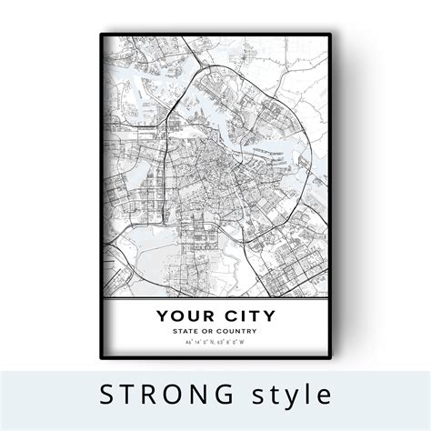 Custom City Map, Personalized Map, Custom Map Poster, Any City, Wall Decor, City Map Digital ...