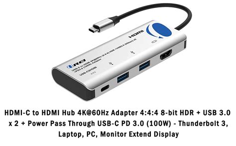 HDMI-C to HDMI Hub 4K@60Hz Adapter 4:4:4 8-bit HDR + USB 3.0 x 2 ...