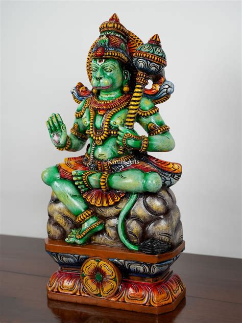 24" Lord Hanuman | Abhaya Mudra | Wood Carved | Painted – Kirtan Arts