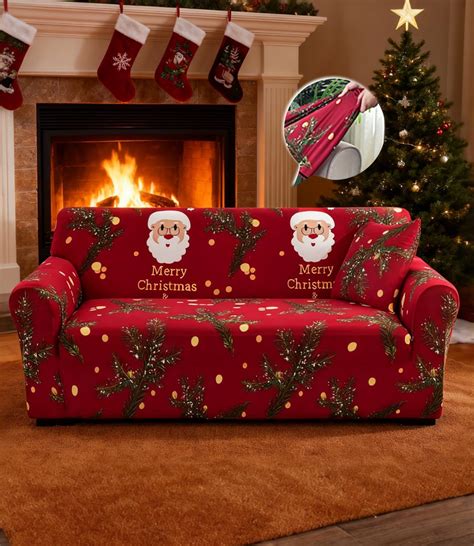 Hearda Christmas Sofa Cover 2 Seater, Stretch Father Christmas Printed ...