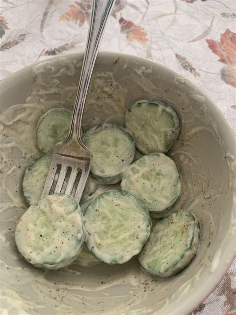 Cucumber salad - mayonnaise (miracle whip), pepper and Tabasco sauce ...
