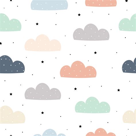 Hand-drawn background with pastel clouds on a white sky Cute seamless ...