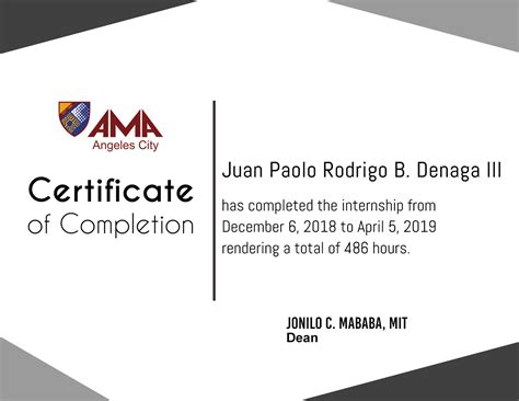 Juan Paolo Rodrigo Denaga III - OJT Certificate Sample