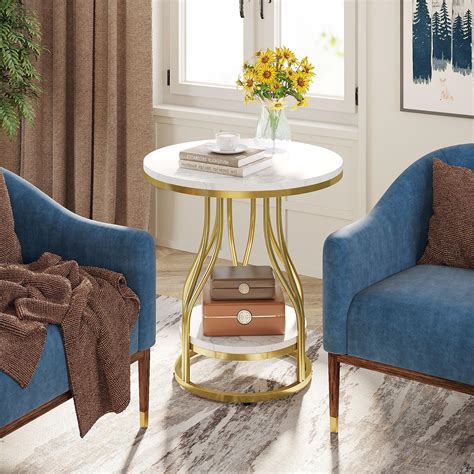 Amazon.com: Tribesigns Round End Side Table: 2 Tier Sofa Table Set of 2 ...