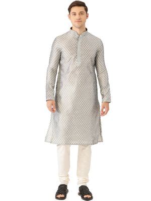 Buy Manyavar Men's Grey Kurta with Pencil Pajama (Set of 2) Online