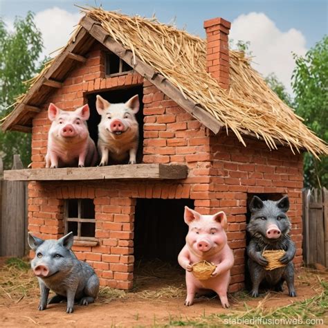 the three little pigs in a house and the wolf in the chimney except the ...