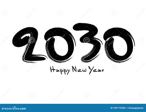 2030 Happy New Year Black Vector Illustration, Numbers Handwritten ...
