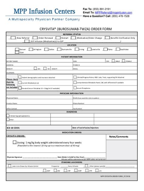 Fillable Online CRYSVITA (BUROSUMAB-TWZA) ORDER FORM - MPP Infusion Fax ...