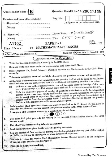 TN SET 2018 Maths II CODE E - Mathematics - Studocu