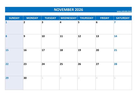 October November 2026 Calendar