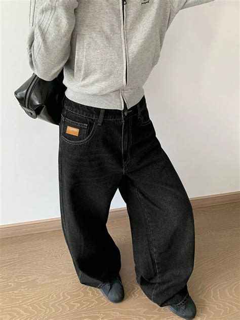 High Waist Contrast Stitching Washed Black Wide Leg Jeans | Savana ...