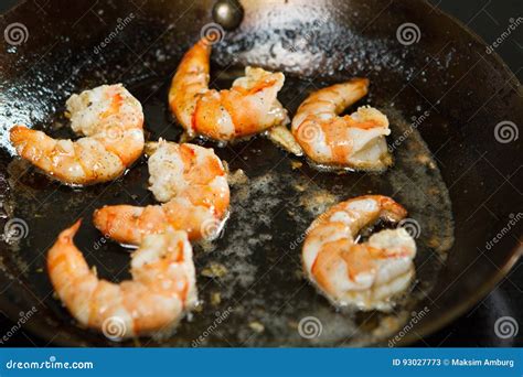 Wild Red Argentine Shrimp Fried in the Pan in Butter with Garlic and ...