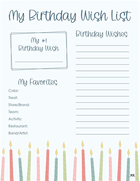 Birthday Wish List Templates - 12 FREE Lists | Printabulls