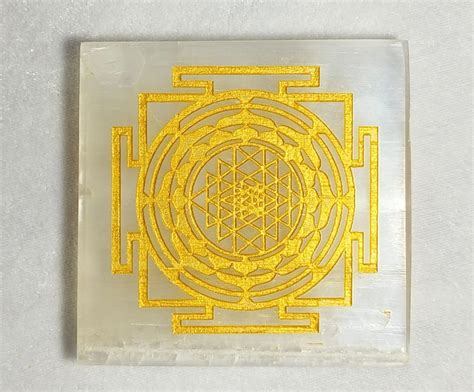 Golden Shri Yantra Selenite Charging Plate | Gem Selections