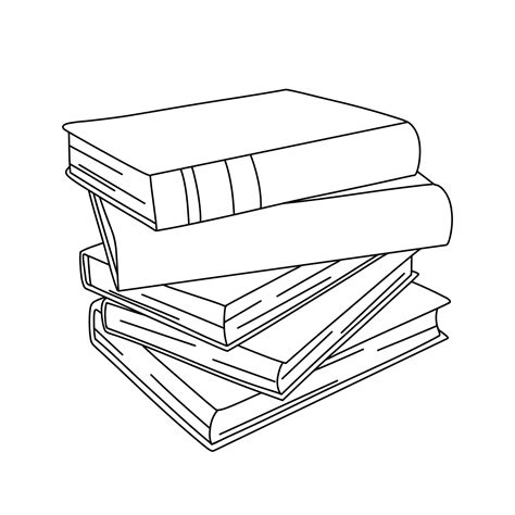 Vector line books stack. Outline illustration isolated on white. Book ...