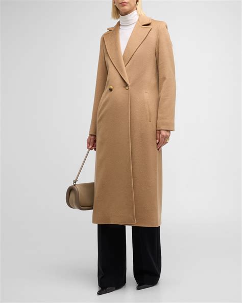 Sofia Cashmere Double-Breasted Long Camel Wool Coat | Neiman Marcus