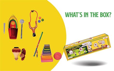 Buy Desi Toys Khel Pack of 5 | Gilli Danda + Spinning Top + Putt Putt ...