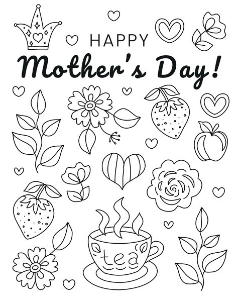 Happy Mother's day. Hand drawn coloring pages for kids and adults ...