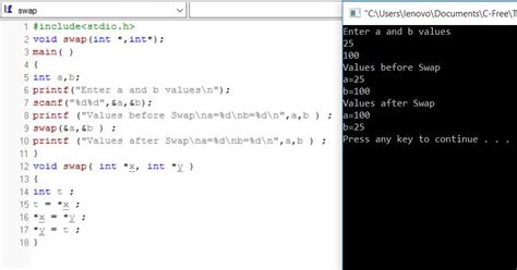 Image result for C Program to Swap Two Arrays Using Pointers