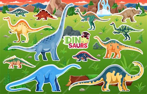 Dinosaur stickers funny dino and jurassic lizards | Premium Vector