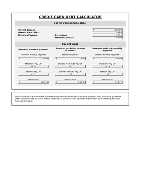 Credit Card Debt Calculator Form - Fill Online, Printable, Fillable ...