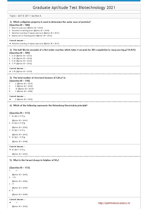 GAT B 2021 Graduate Aptitude Test Biotechnology Question Paper - Studocu