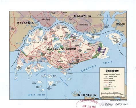 Large detailed political map of Singapore with relief, roads, railroads, airports, seaports and ...