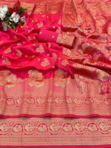 Buy KanjiQueen Woven, Self Design Banarasi Silk Blend, Pure Silk Pink ...