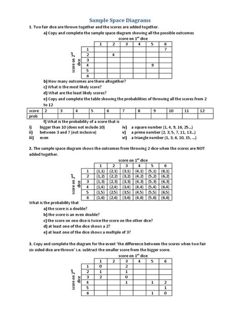 Sample Space Diagrams 1 | PDF | Dice | Probability