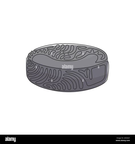 Continuous one line drawing ice hockey puck closeup. Ice hockey season concept, close up. Hockey ...