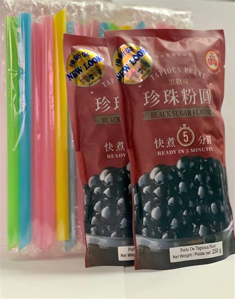 BOBA Black Tapioca Pearl Bubble Tea Kit with Straws - 2 Packs, 8.8 OZ ...