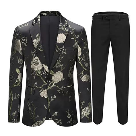Men’s 2 pc Floral Embroidered Suit Slim Fit One-Button Dinner Jacket ...
