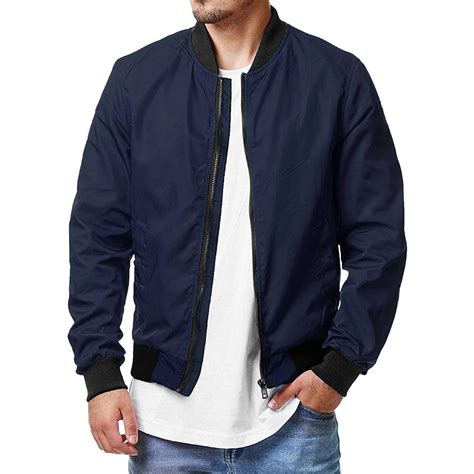 Entyinea Men's Bomber Jacket Slim Fit Lightweight Soft Bomber Jacket ...