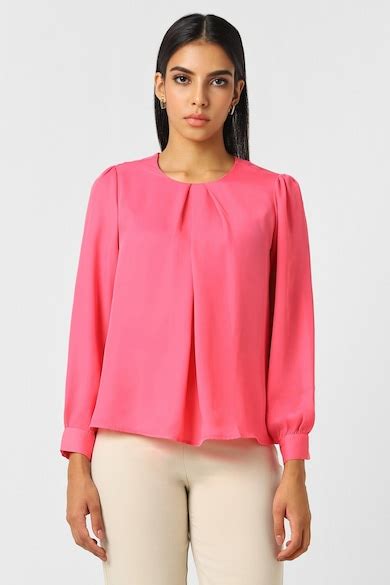 Buy Women Pink Solid Formal Round Neck Top Online - 39647274 | Van Heusen