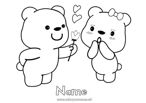 Coloring page No.964 - Bear Flowers I love you
