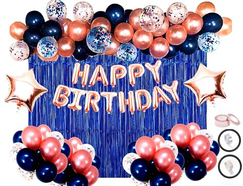 Edge Decor Happy Birthday Royal Rose Gold Blue Birthday Decoration ...