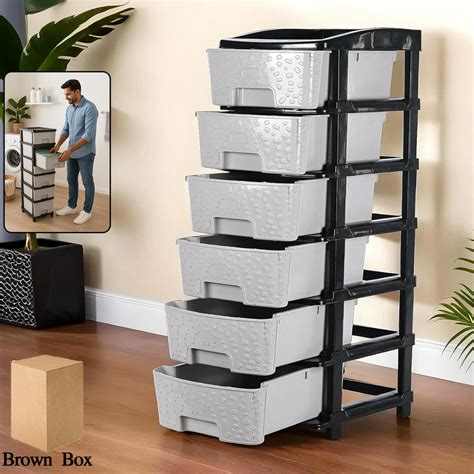 6-Layer Heavy-Duty Plastic Drawer Organizer Cabinet with Stone Texture