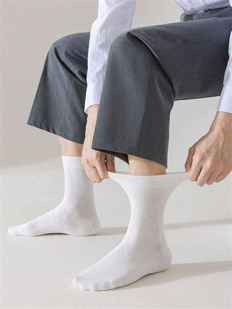 5 Pairs Men's Mid-Calf Socks, Black & White Business Casual Versatile ...