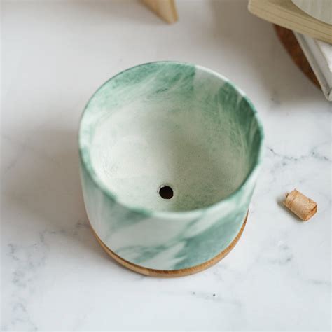 Marbleous Ceramic Flower Planter With Coaster Set Of 4 Online - Premium ...