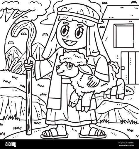 Shepherd And Sheep Coloring Page