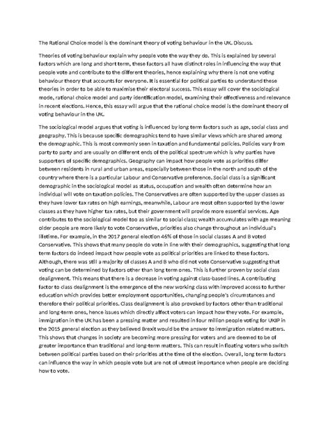 Theories of Voting Behaviour - The Rational Choice model is the ...