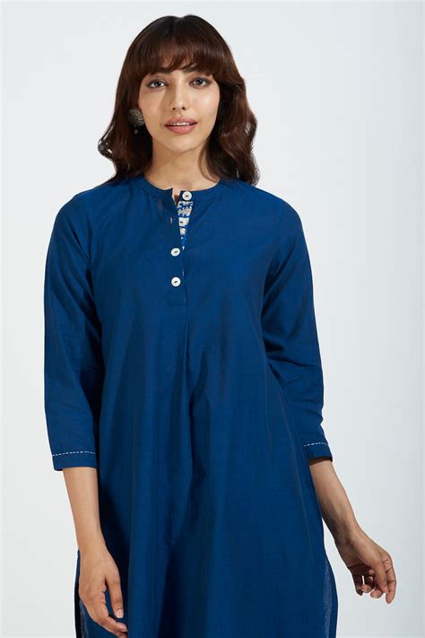 stand collar kurta with round hem - nautical nightfall & indigo hue ...