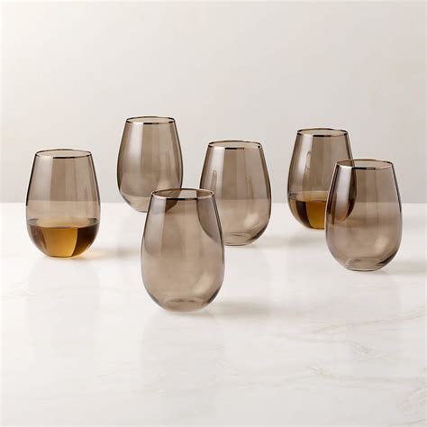 True Smoked Stemless Wine Glass Set of 6 + Reviews | CB2