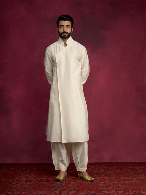 Overlap asymmetrical kurta- Ivory