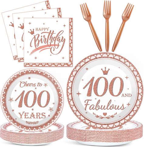 Amazon.com: Wiooffen 96Pcs 100th Birthday Decorations for Women Rose Gold Paper Plates and ...