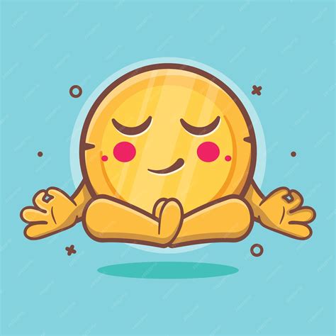 Premium Vector | Calm money coin character mascot with yoga meditation pose isolated cartoon in ...