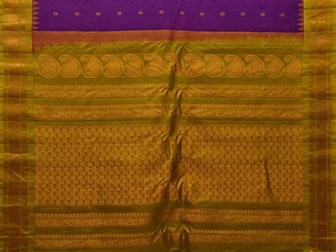 Purple and Olive Gadwal Silk Handloom Saree with Buta and Temple Borde ...
